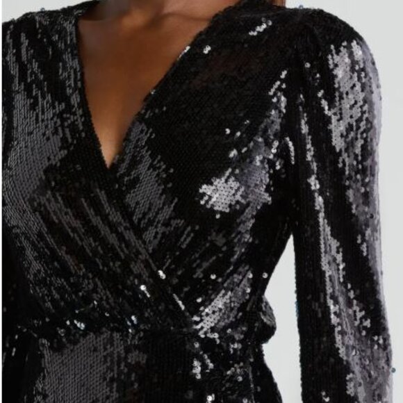 Wayf Flash Sequin Long Sleeve Faux Wrap Minidress NWT - Picture 4 of 13